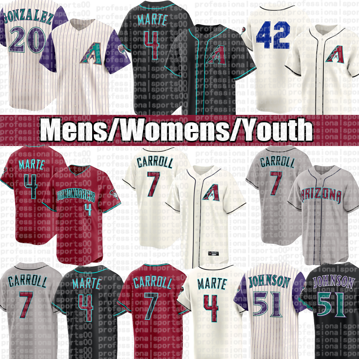 Arizonacity Diamondbacks Jersey #7 Carroll #4 Marte #51 Johnson #14 Moreno #12 Gurriel Jr. #2 Perdomo #22 Naylor Baseball Jersey