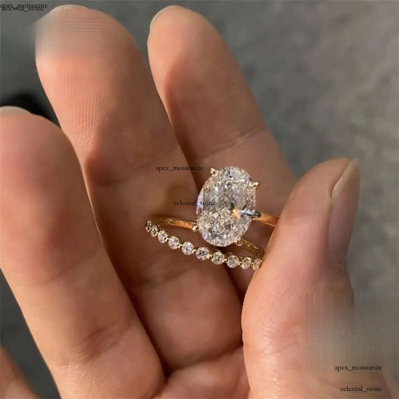 14k Gold IGI GRA VVS Moissanite Certificates Bridal Jewelry 1Ct/3Ct/5Ct CVD Lab Grown Diamond Oval Engagement Band Ring Set