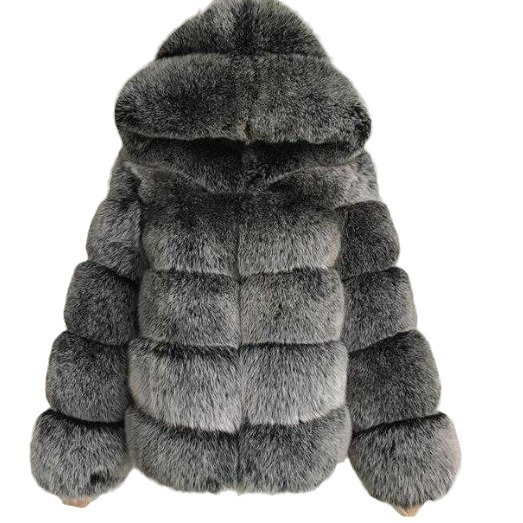 Fur coat with cap splicing coat imitation fox fur grass artificial fur 211123
