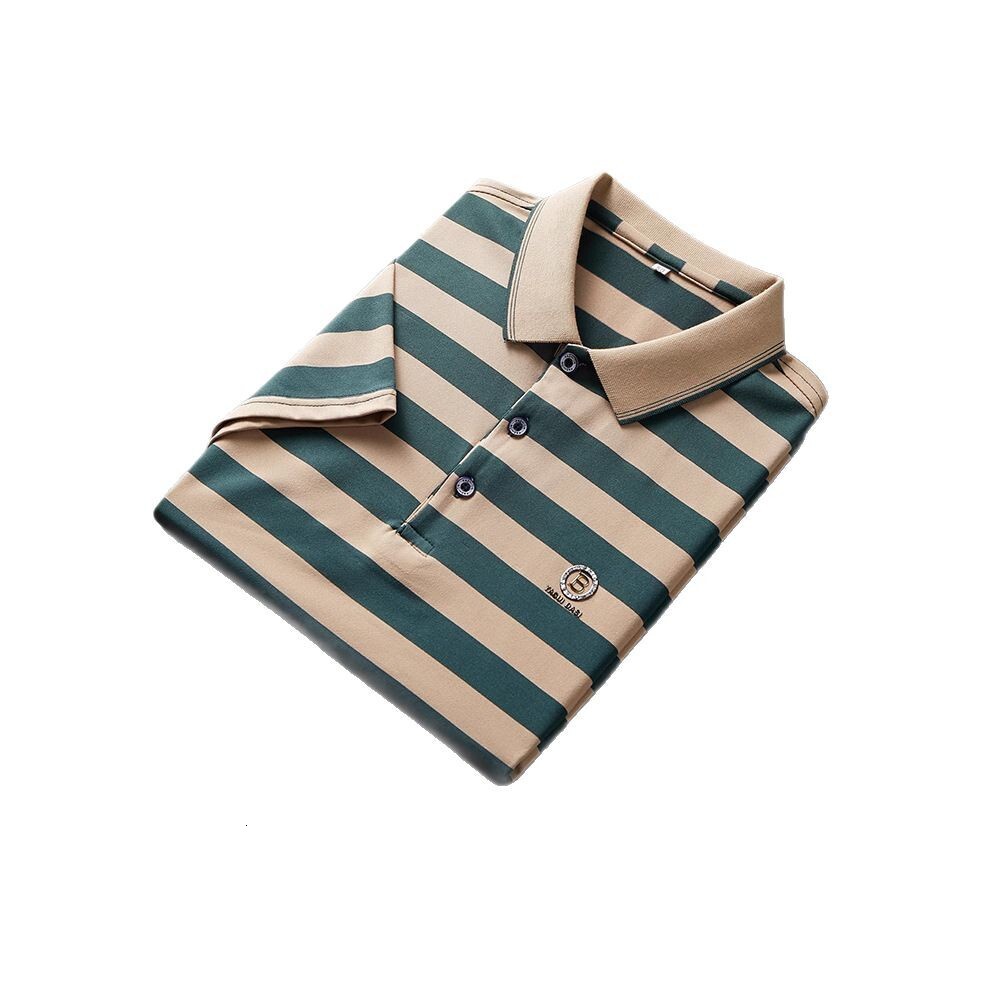 2026 New Design Summer Short-sleeved Collarless T-shirt - Tight Men's Ribbed Collar Half-sleeve Dad's Style T-shirt - Elastic Striped Polo S