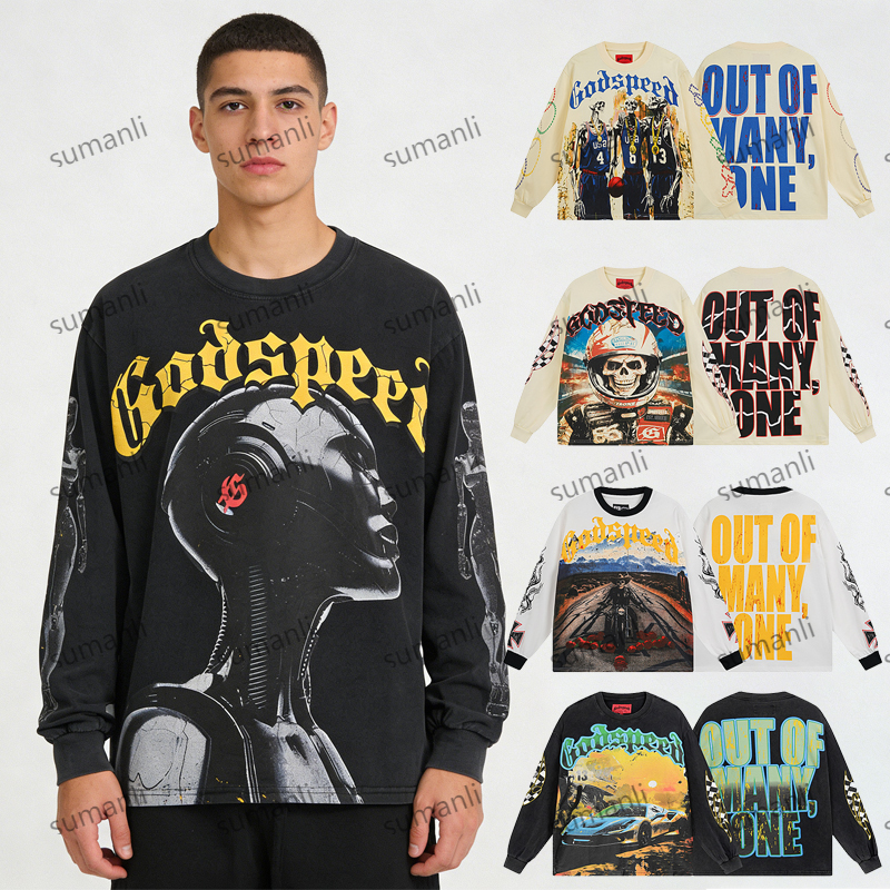 2026 Long sleeves Gods t shirt designer graphic tee tshirt mens clothes loose hip hop rock womens casual loose round neck long tshirt clothing designer clothes