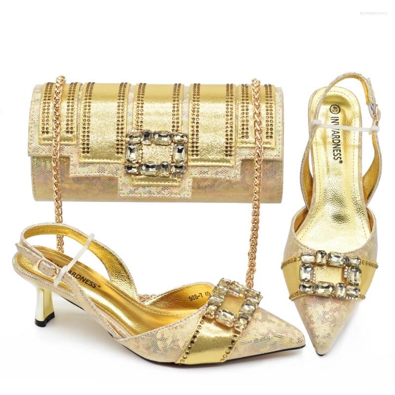 Dress Shoes Doershow Arrival African Wedding And Bag Set GOLD Color Italian With Matching Bags Nigerian Lady Party SJJ1-1