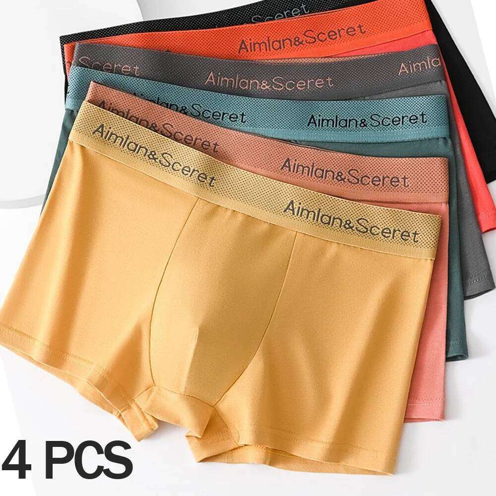4Pcs Men Underwear Sporty Boxers Plus Size Youth Boxer Shorts Comfortable Breathable Flat Pants Men's Square Panties Briefs Gift C260107