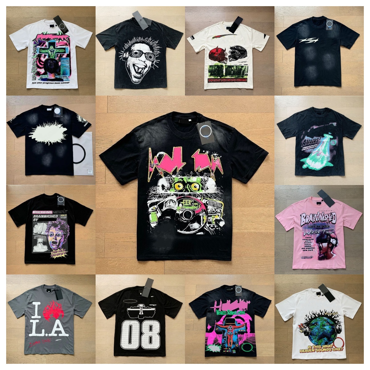 26ss Startsly shirts Designer Mens T Shirts High Street Graphic Polo Mens Womens Short Sleeve Vintage Wash Hip Hop Graphic Hellys hoodies Printing High Quality