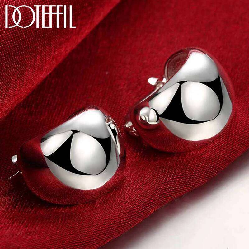 DOTEFFIL 925 Sterling Silver Smooth Egg Shape Earrings For Women Cute Romantic Jewelry Wedding Party Gift