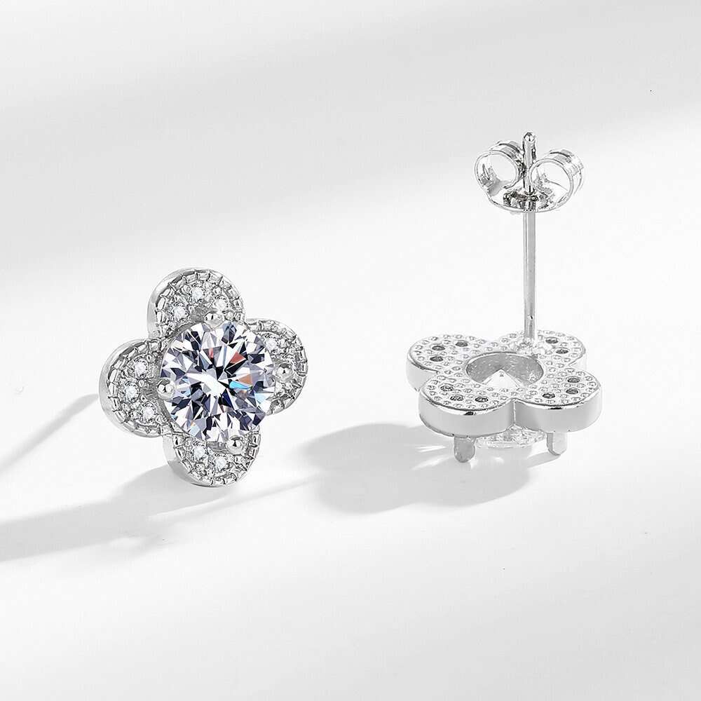 Four-Leaf Clover Earrings Designer Earrings Sterling Silver Diamond Stud Earrings