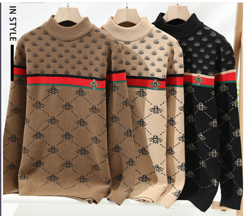 2024 New Fall Winter Korean Slim Bee Embroidery Pullovers High End Cashmere Sweater Men Soft Warm Mens Christmas Jumper ddmysept