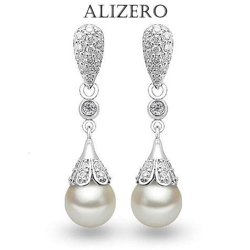 ALIZERO 925 Sterling Silver Natural Freshwater Drop Earrings For Women Pearl Earring Wedding Party Fashion Jewelry