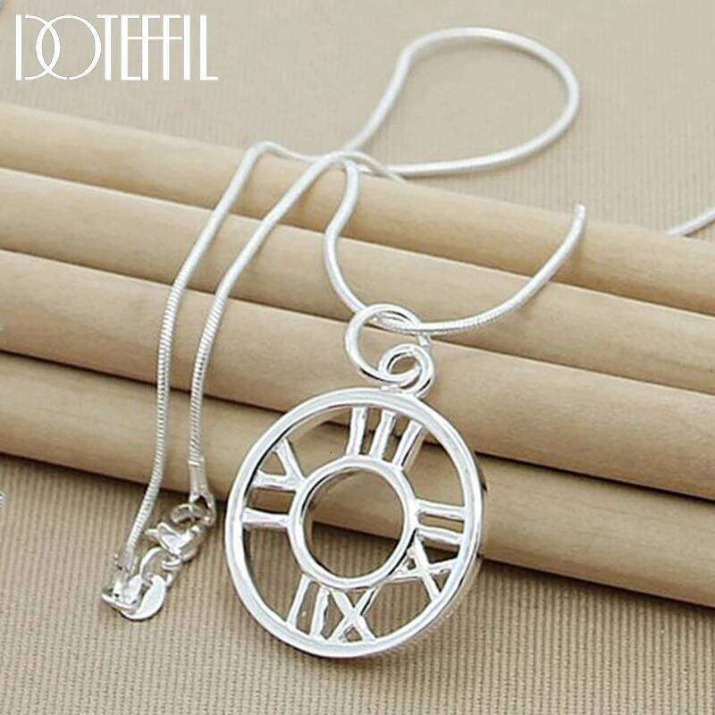 DOTEFFIL 925 Sterling Silver Roman Numerals Round Circle Pendant Necklace 18-30 Inch Snake Chain For Woman Man Fashion Jewelry