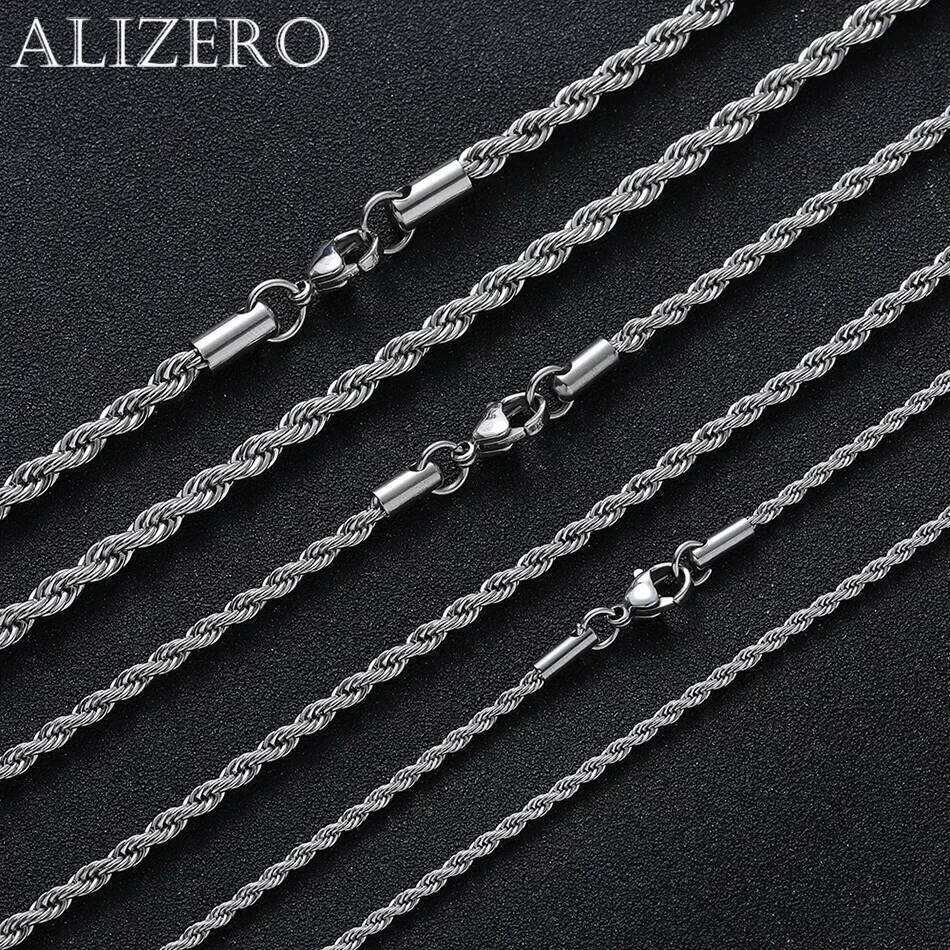 ALIZERO 925 Sterling Silver 2/3/4MM Twisted Rope Chain Necklace For Women Men Fashion Jewelry 16-30 inches Necklaces