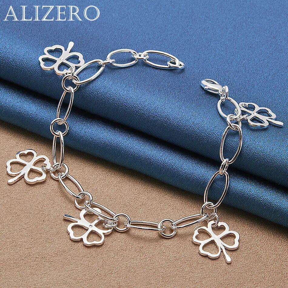 ALIZERO 925 Sterling Silver Bracelets Lucky Clovers Bracelet For Women Fashion Wedding Party Jewelry Wholesale