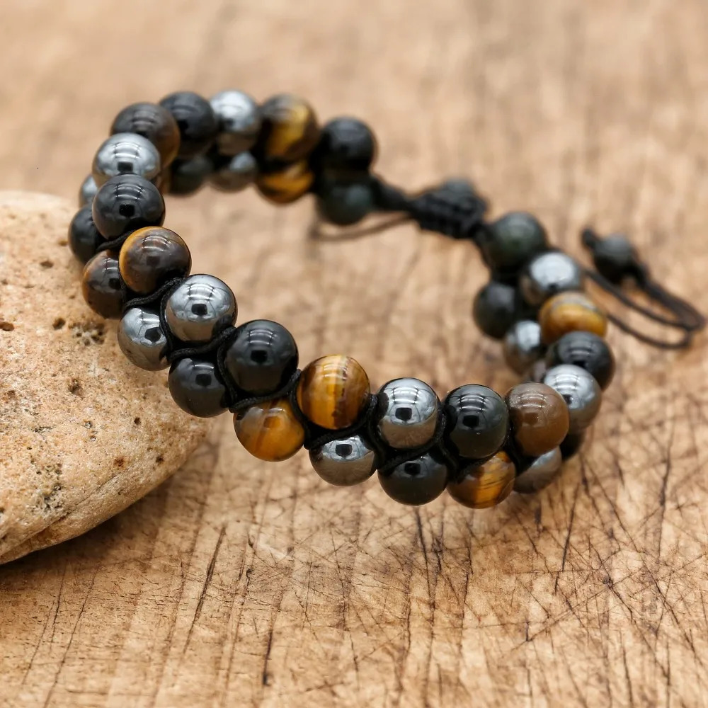 8mm Tiger Eye Obsidian Hematite Natural Stone Rope Braided Mens Bracelets Handmade Jewelry Yoga Healing Health Charm Bracelet 260106