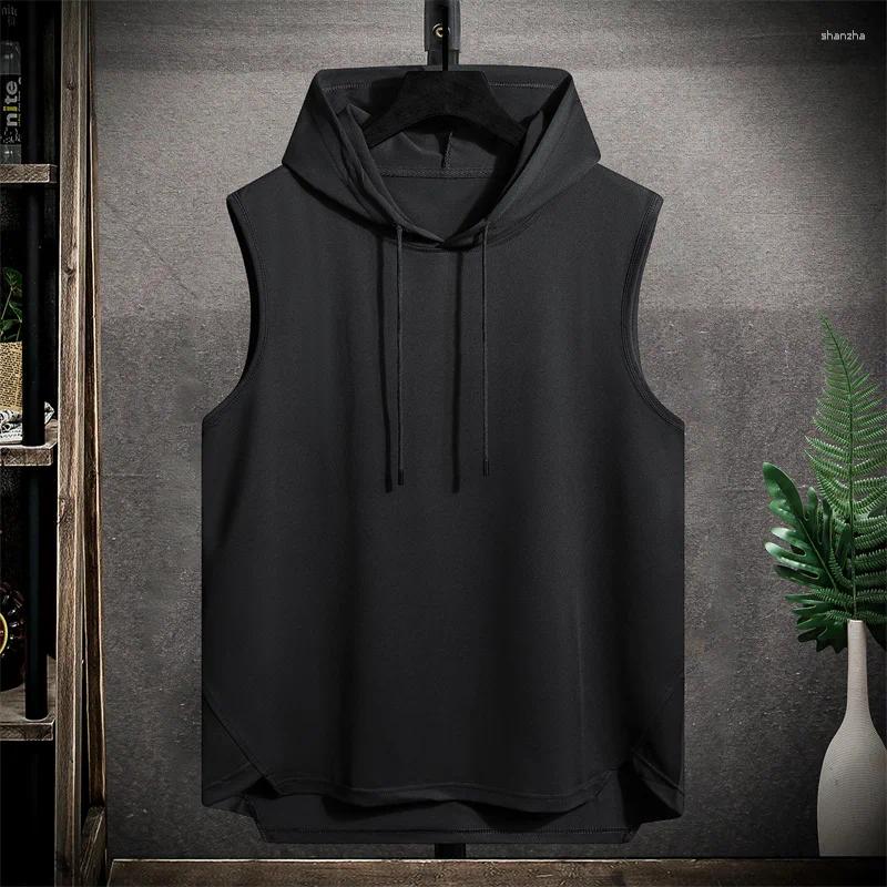 Men's Tank Tops Summer Hoodie Sports Vest Sleeveless Solid Color Simple Fashion Outdoor Running Climbing Shirt Trendy T-Shirt