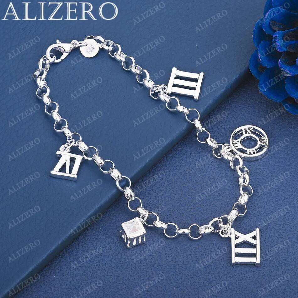 ALIZERO 925 Sterling Silver Roman Numerals Charms Bracelets For Women Men Wedding Engagement Party Gift Lady Fashion Jewelry