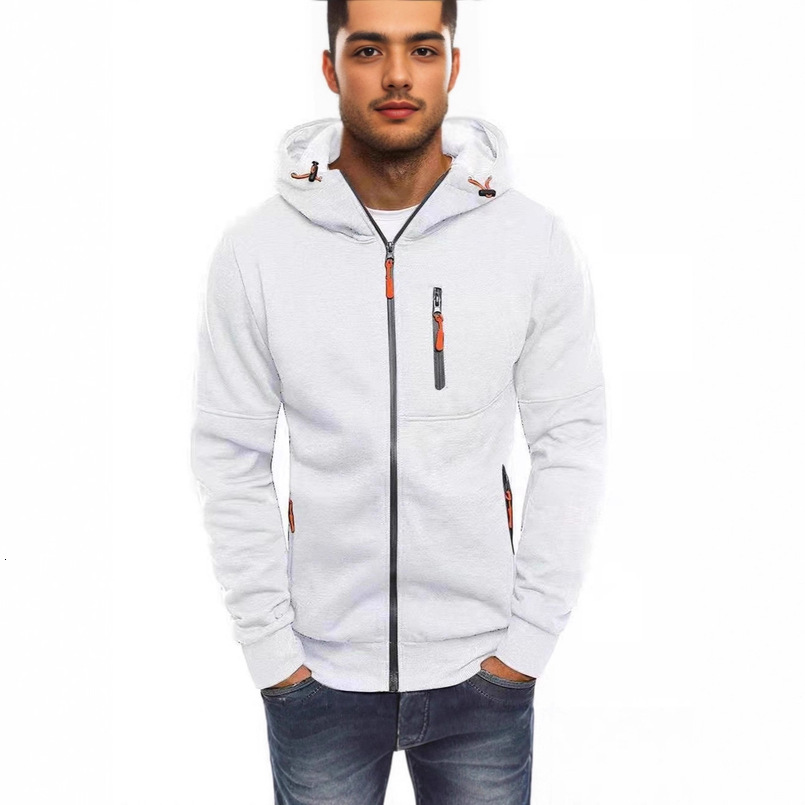 Cross-Border Foreign Trade European American Spring and Autumn Sports Casual Fitness Loose Zipper Solid Color Hoodie Men's Hooded Cardigan