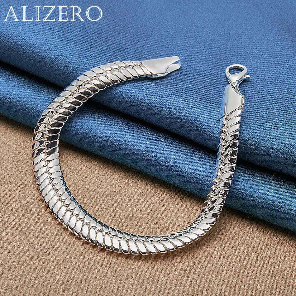 ALIZERO 925 Sterling Silver 10mm Solid Snake Bones Chain Bracelet For Men Women Fashion Elegant Accessories Jewelry Gifts
