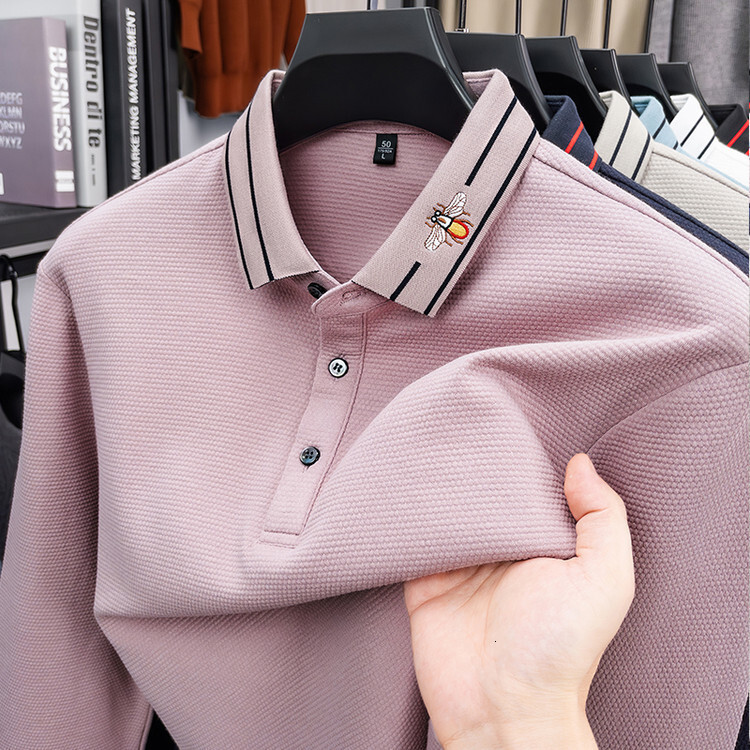 Luxury Brand Designer Clothes 2025 Spring And Autumn New Men's Long Sleeve Polo Shirt With Turn-Down Collar And Embroidery, Business Casual Cotto