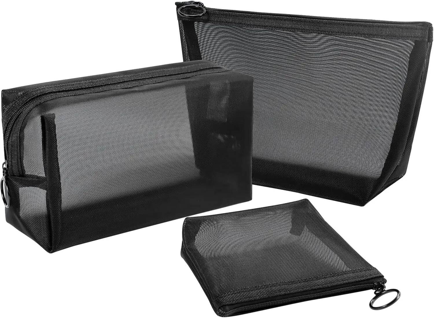 Aosbos 3-Pack Mesh Cosmetic Bag Set - Travel/On-The-Go Makeup Storage, Zipper Closure Small Pouch