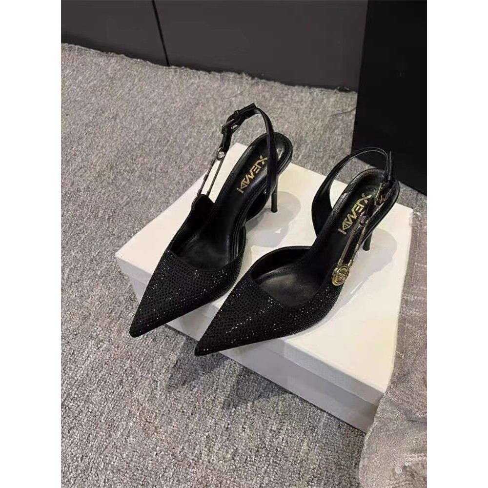 Black Pointed Toe Women 2026 Spring 9cm Heels Design Comfortable for Long Standing Thin Heel slingback Shoes