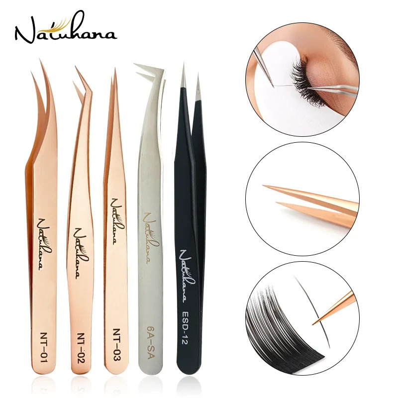 NATUHANA Anti-static Straight Eyelash Extension Tweezers Industrial Precision Curved Straight Lash Eyebrow Tweezers Makeup Tools 251231