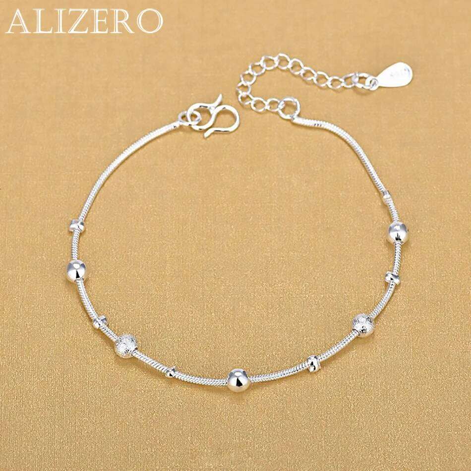 ALIZERO New 925 Sterling Silver Snake Chain Beads Charm Bracelet For Women Fashion Accessories Jewelry Birthday Gifts