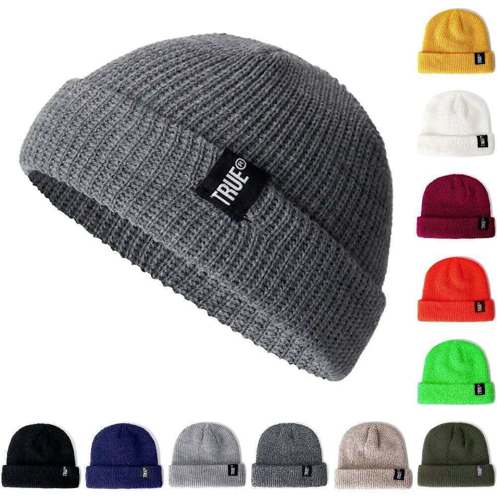Unisex Daily SHORT Beanie Sailor Style Winter Hat Ribbed Knitted Melon C 26L0107