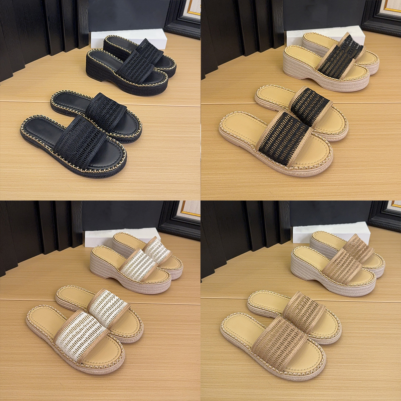 Designer Women Platform Sandals Women Small Wedge Woven Mesh Slides Simple Design Outdoor Vacation Beach Casual Shoes 824