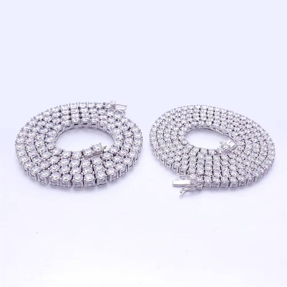 High Quality 3mm Hip Hop Moissanite Tennis Chain 925 Sterling Silver Necklace Elegant Jewelry
