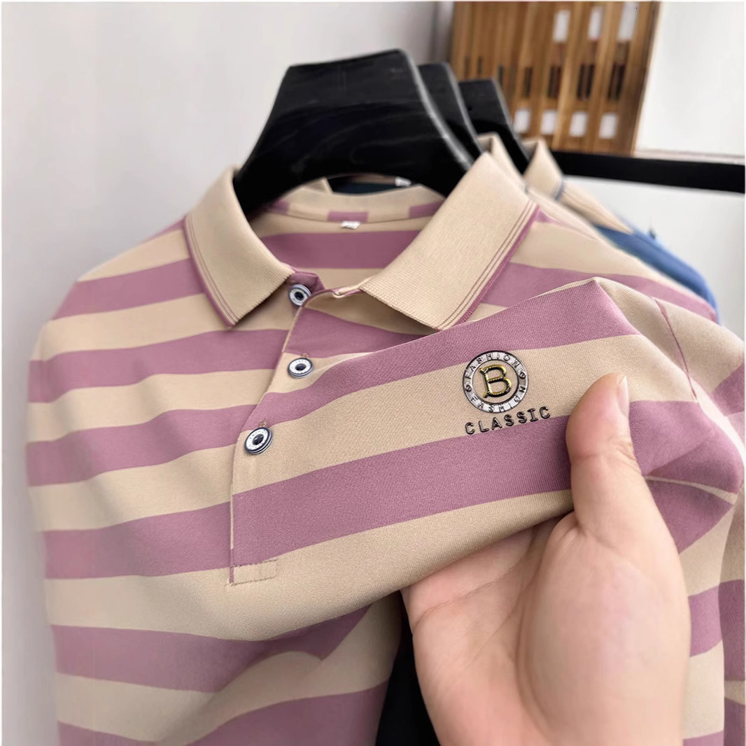 Designer Clothes Off-Site Summer New Men's Short Sleeve T-Shirt Turn-Down Collar Striped Luxury Brand Loose Half Sleeve Middle-Aged POLO Shirt Ho