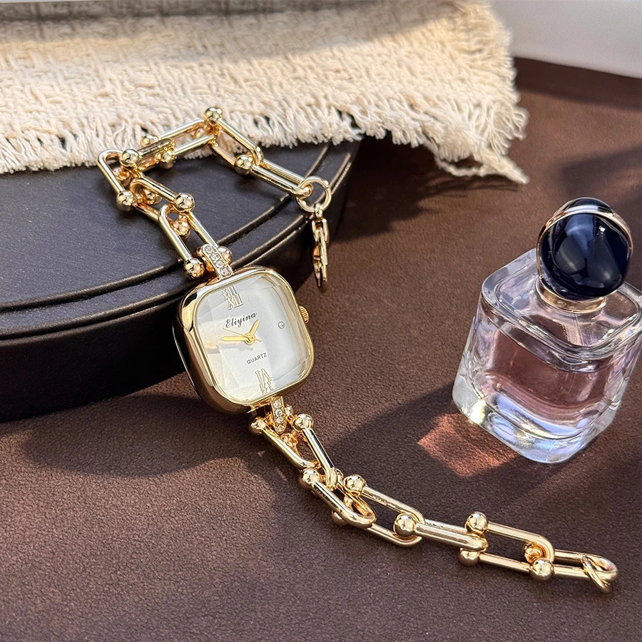 Minimalist Bracelet Watch Creative Square Multi-Faceted Glass Quartz Movement Chain Mid-century Small High-End Acces 260106