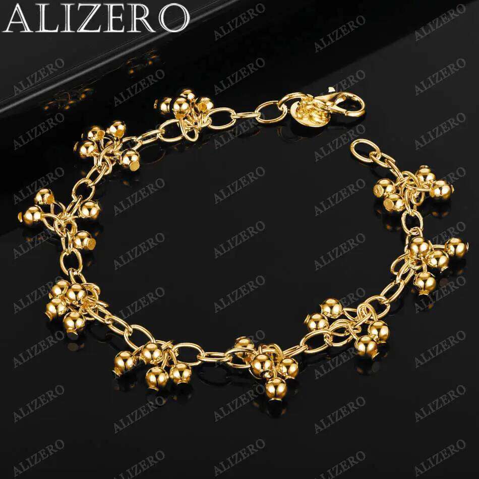 ALIZERO 925 Sterling Silver 18K Gold Plated Grapes Beads Charm Bracelet For Women Fashion Elegant Accessories Jewelry Gift