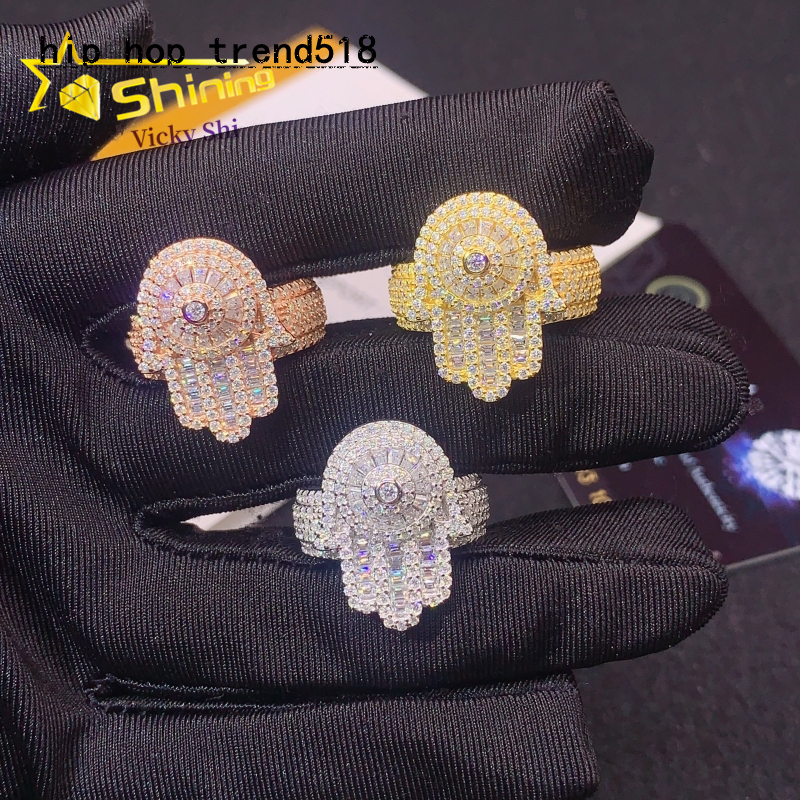 Fine Jewelry New Design 925 Sterling Silver Hamsa Style Moissanite Ring Custom Iced Out Men Hip Hop Rings