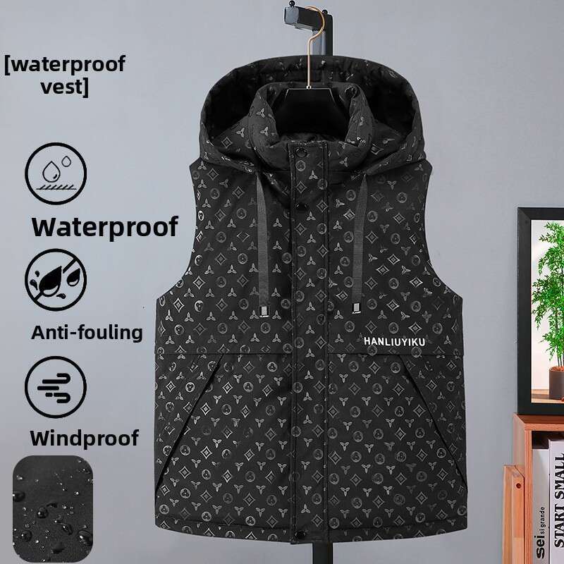 Cross-Border Foreign Trade Autumn Winter New Trendy Men's Cotton Wholesale Thickened Hooded Cold-Proof Warm Vest Sleeveless Jacket