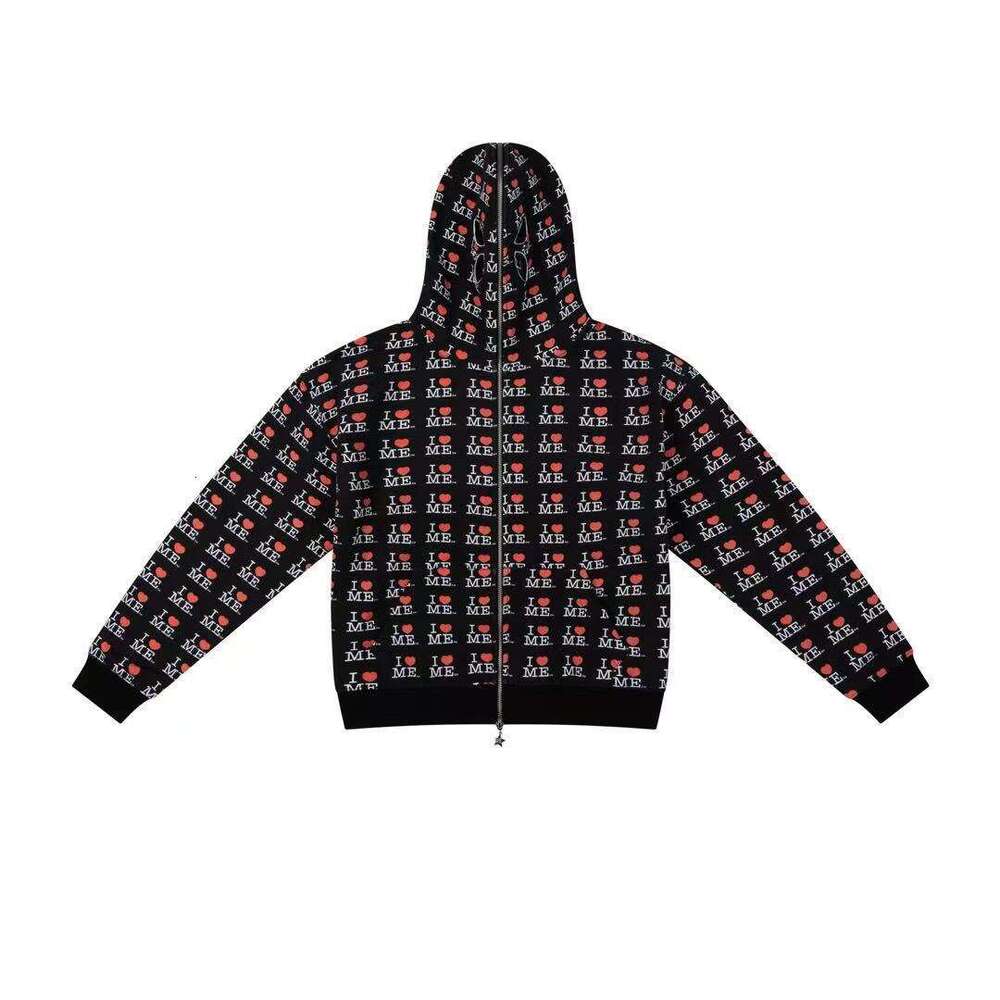 European and American 2026 New Women I Love Me All Over Print Zip Up Hoodie Letter Heart Self Love Streetwear Casual Slim Fit Multi Color