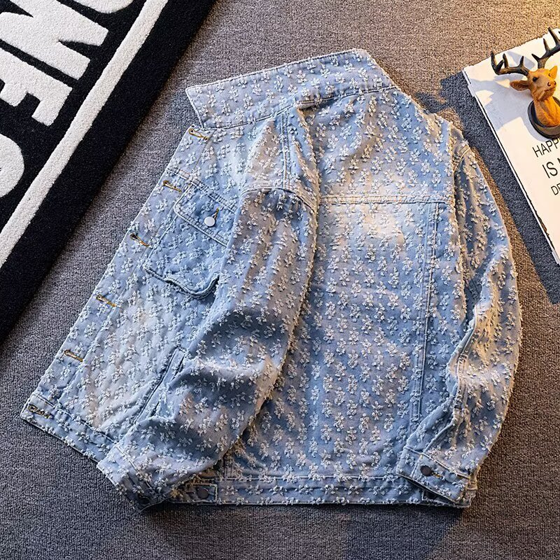 2026 Luxury Brand Designer Clothing 2025 Spring New Style Turn-Down Collar Washed Vintage Fashion Denim Jacket Men's Youth Slim Fit Handsome Casu