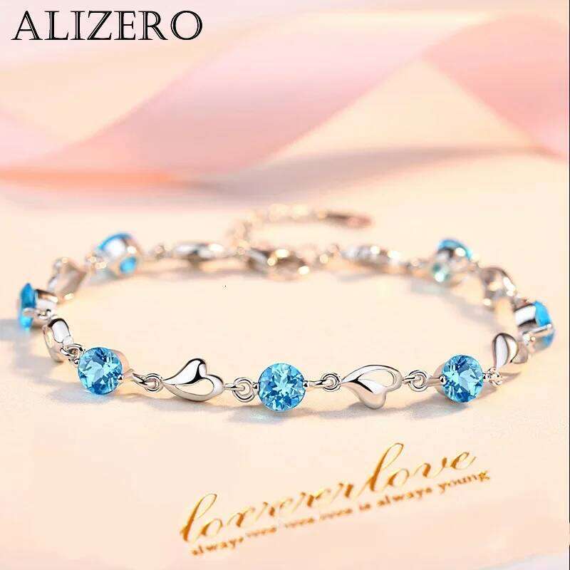 925 Sterling Silver Heart Shaped Zircon Bracelet For Women Retro Korean Blue Crystal Charm Bracelets Original Party Jewelry Gift
