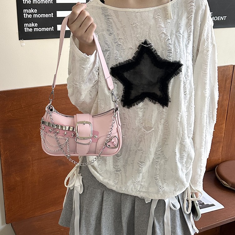 Personalized Large Capacity Simple Shoulder Bag Casual Chain Handbag Solid Color Texture Armpit Bag