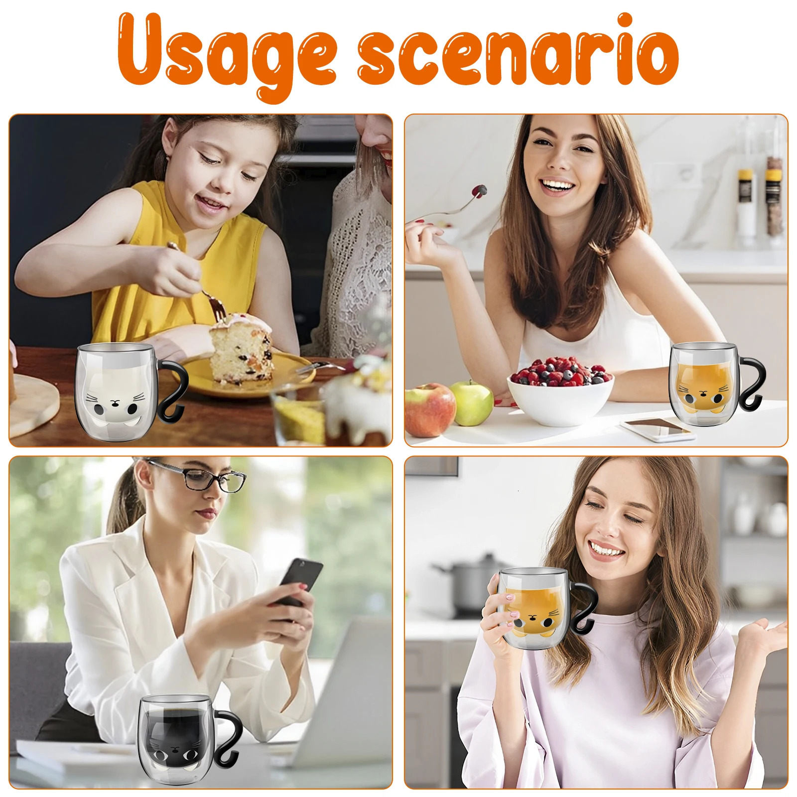 Transparent Double Walls Glass Mug Cute Coffee Cat Mug with Handle Animal Milk Glass Cute Birthday Christmas Gift 260106