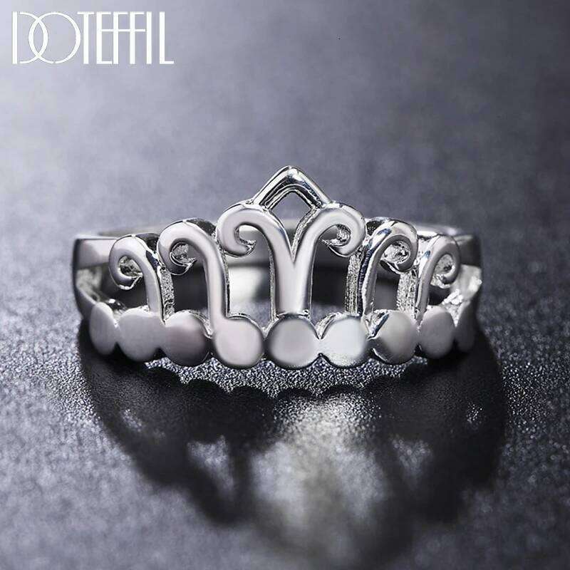 DOTEFFIL Crown Ring 925 Sterling Silver For Women Man Wedding Engagement Party Fashion Charm Jewelry