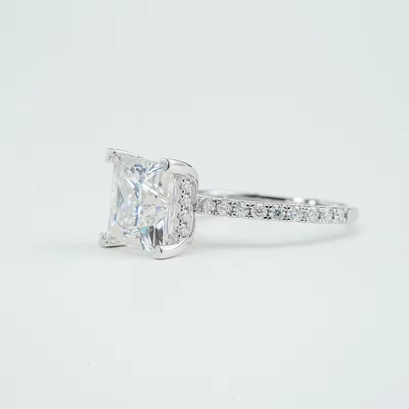 Starsgem S925 Sterling Silver 5ct Princess Cut Moissanite Pave Band Engagement Rings