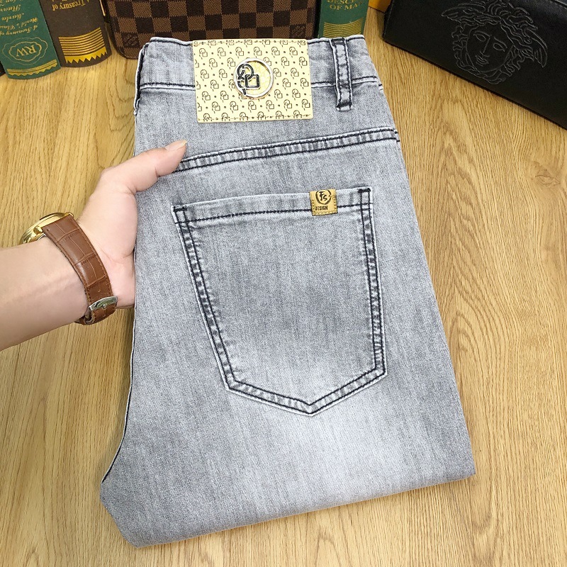 Designer Clothes Summer Thin Men's Luxury Brand Light Gray Lyocell Ice Oxygen Jeans Breathable Slim Fit Straight Trendy Men's Long Pants New