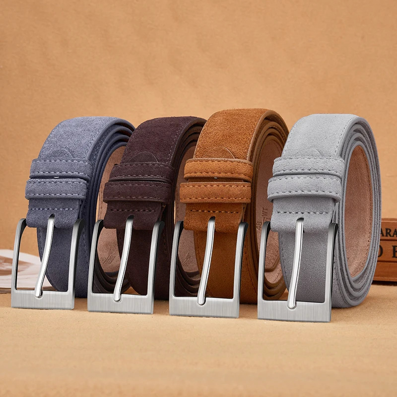 Sude Belts Cow Leather for Man And Lady Plaid Jeans Pin Buckle High Quality Classic Genuine Leather Sude Belts Cow Leathe 260106