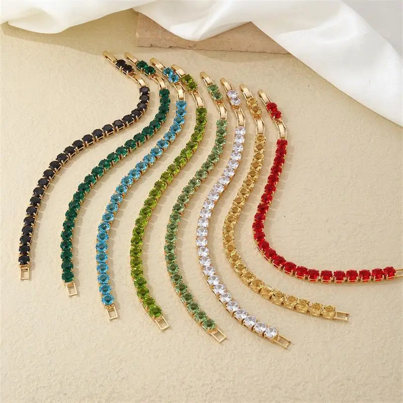 MxGxFam 20 cm x 6 mm Promotion Gold Plated 18 k Multiple Colors Powder Zirconia Bracelet For Women Fashion Jewelry 260106