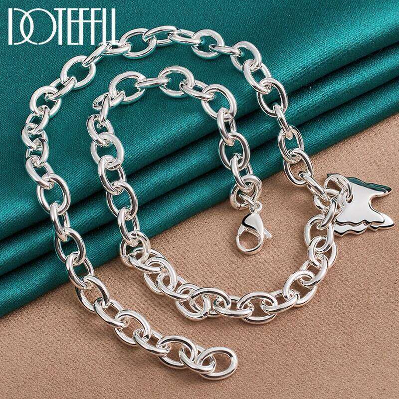 DOTEFFIL 925 Sterling Silver Two Butterfly Pendant Necklace For Women Man Wedding Engagement Fashion Jewelry