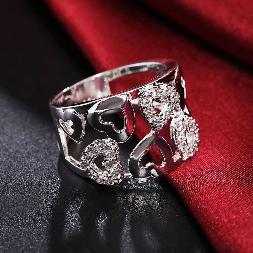 Hot trend 925 Sterling Silver wide fine crystal Pretty romantic heart Rings For Women Fashion Party wedding luxury Jewelry Gifts