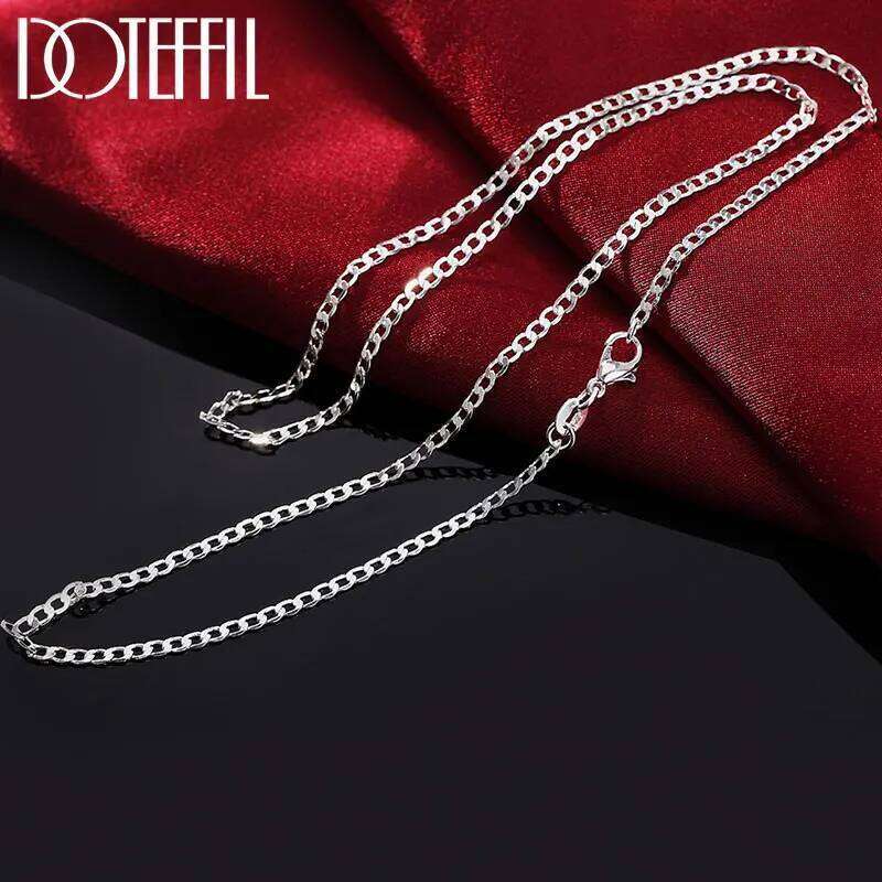 DOTEFFIL 925 Sterling Silver 2mm 16/18/20/22/24/26/28/30 Inch Side Chain Necklace For Women Man Fashion Wedding Charm Jewelry
