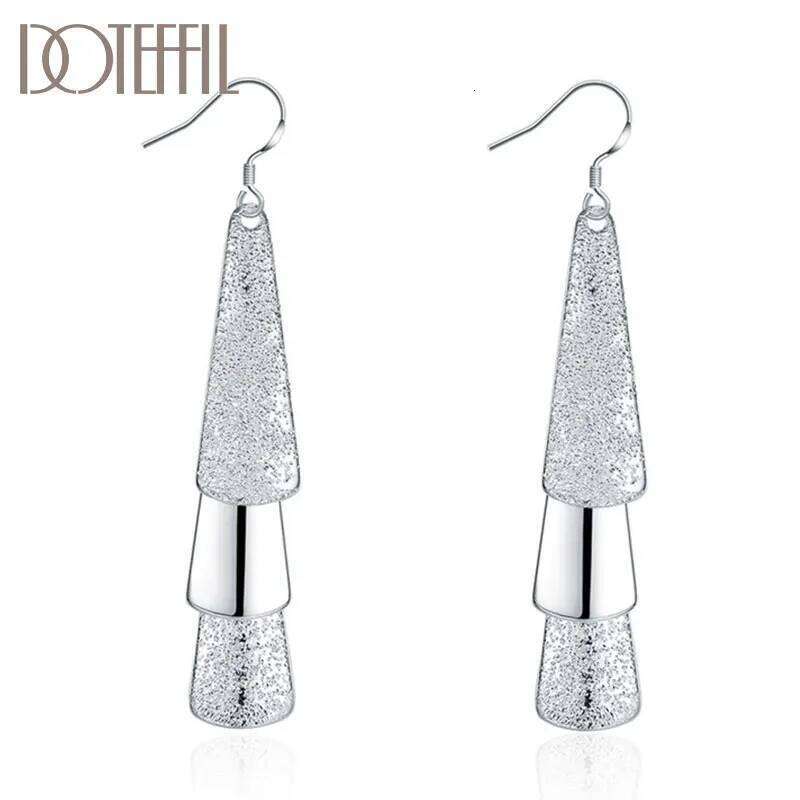 DOTEFFIL 925 Sterling Silver Frosted Three Leaves Earrings Charm Women Jewelry Fashion Wedding Engagement Party Gift