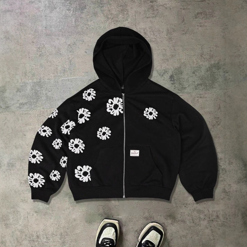 Luxury Brand Designer Clothes Hot Sale 3D Printed Floral Hooded Zipper Sweatshirt Street Style Loose Cardigan Jacket In Stock