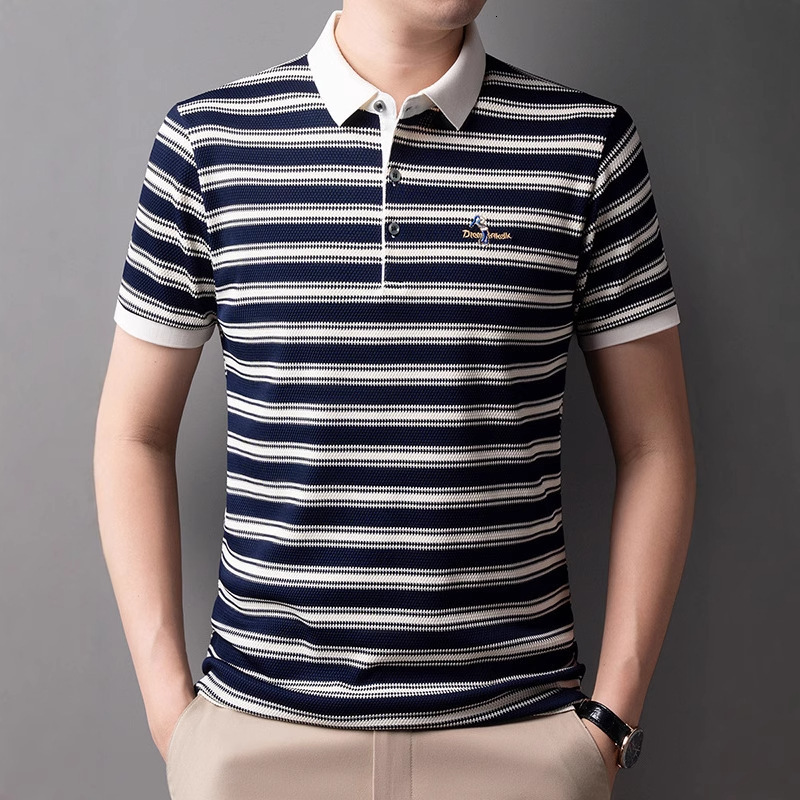 Designer Clothes 2025 Summer New Men's High-End Striped Short Luxury Brand T-Shirt Casual Turn-Down Collar Half Sleeve Polo Shirt