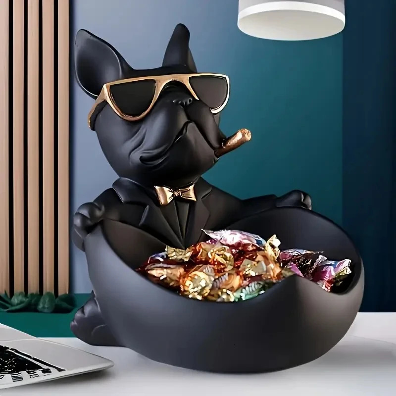 Creative Sunglasses Cool Dog Statue Bulldog Storage Box Animal Decoration Resin Craft Art Home Gift 251231